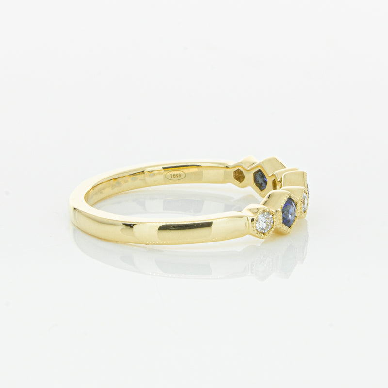 18ct Yellow Gold Sapphire & Diamond Deco Band-Ring-Walker & Hall