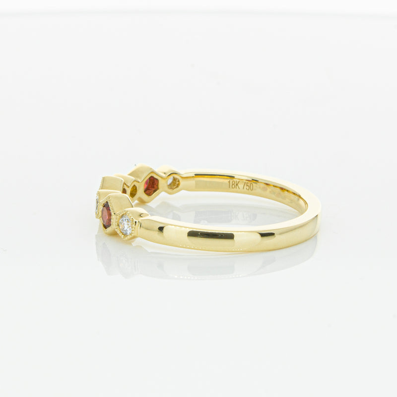 18ct Yellow Gold Ruby & Diamond Deco Band-Ring-Walker & Hall