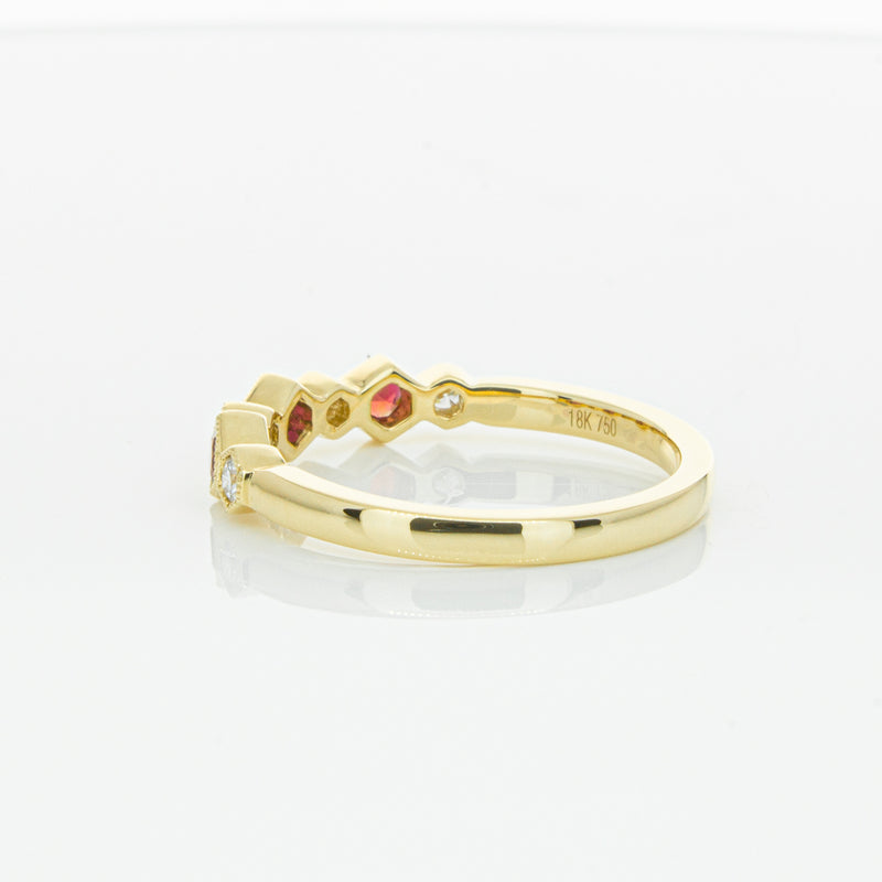 18ct Yellow Gold Ruby & Diamond Deco Band-Ring-Walker & Hall