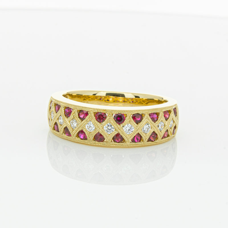 18ct Yellow Gold Ruby & Diamond Honour Band-Ring-Walker & Hall