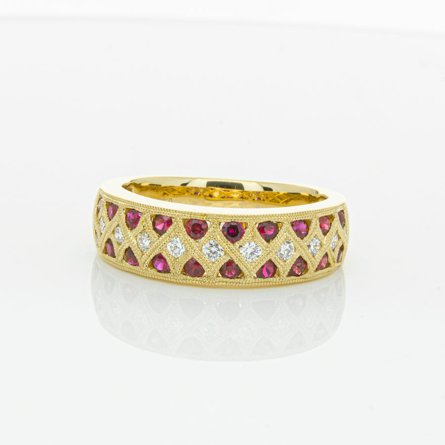 18ct Yellow Gold Ruby & Diamond Honour Band-Ring-Walker & Hall
