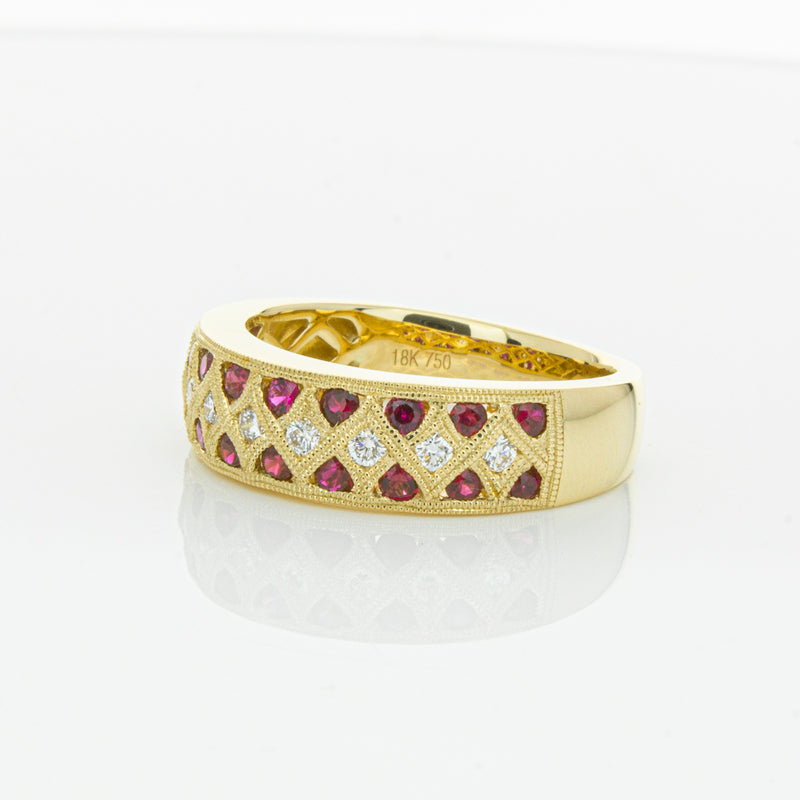 18ct Yellow Gold Ruby & Diamond Honour Band-Ring-Walker & Hall