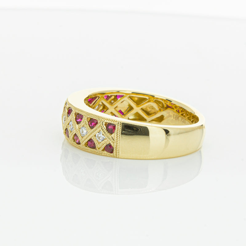 18ct Yellow Gold Ruby & Diamond Honour Band-Ring-Walker & Hall