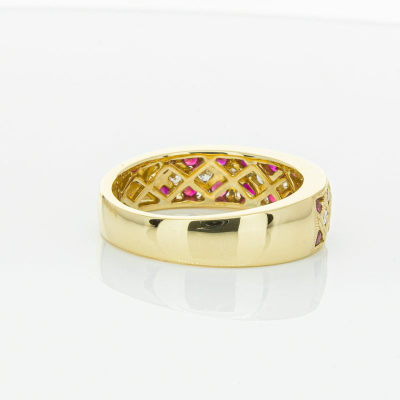 18ct Yellow Gold Ruby & Diamond Honour Band-Ring-Walker & Hall