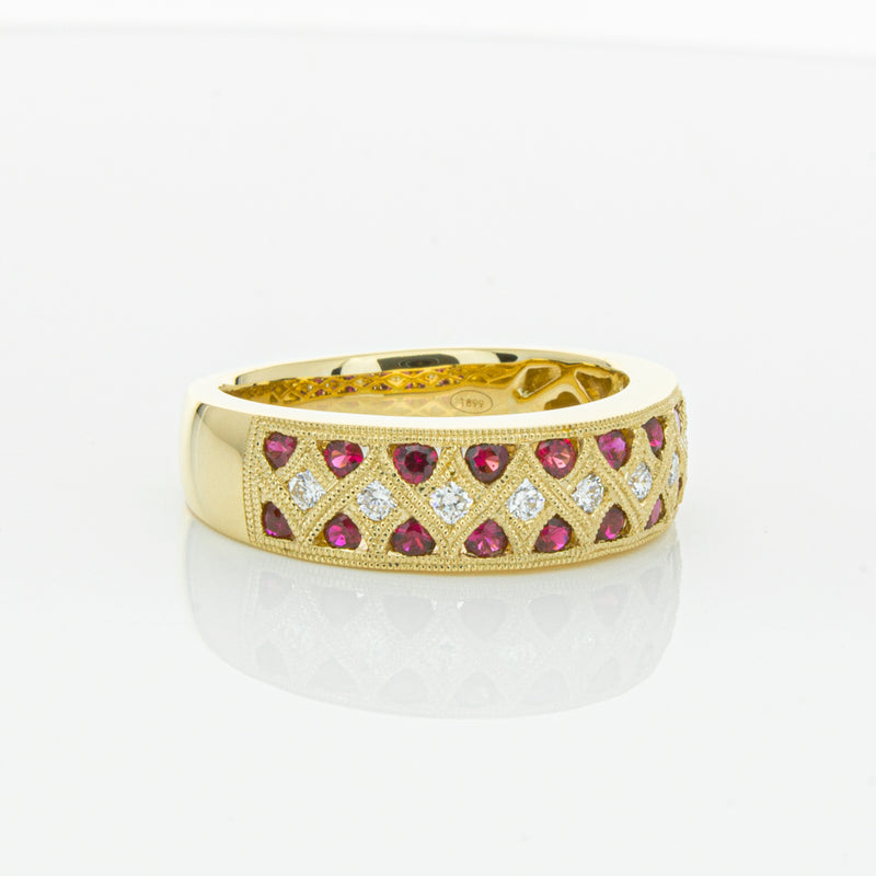 18ct Yellow Gold Ruby & Diamond Honour Band-Ring-Walker & Hall
