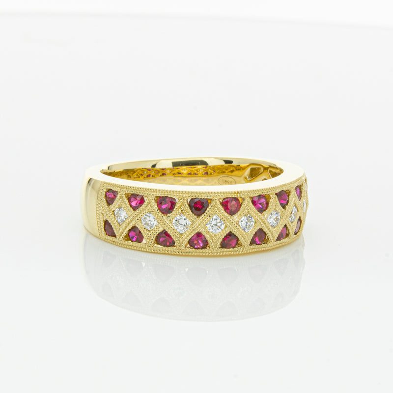 18ct Yellow Gold Ruby & Diamond Honour Band-Ring-Walker & Hall