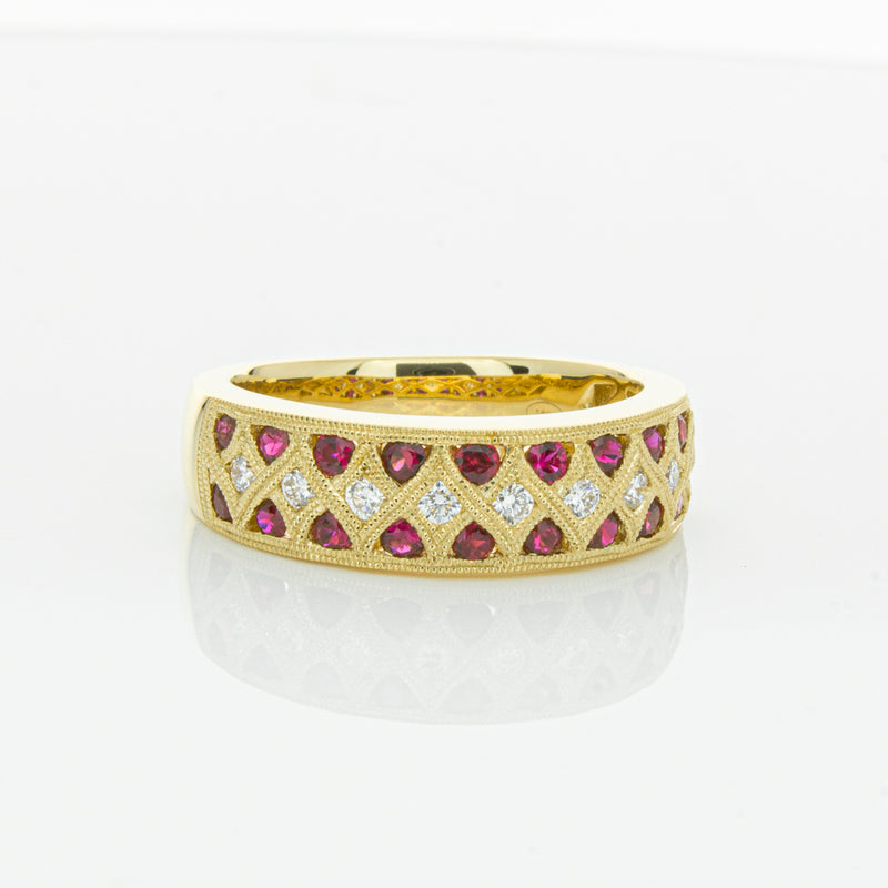 18ct Yellow Gold Ruby & Diamond Honour Band-Ring-Walker & Hall