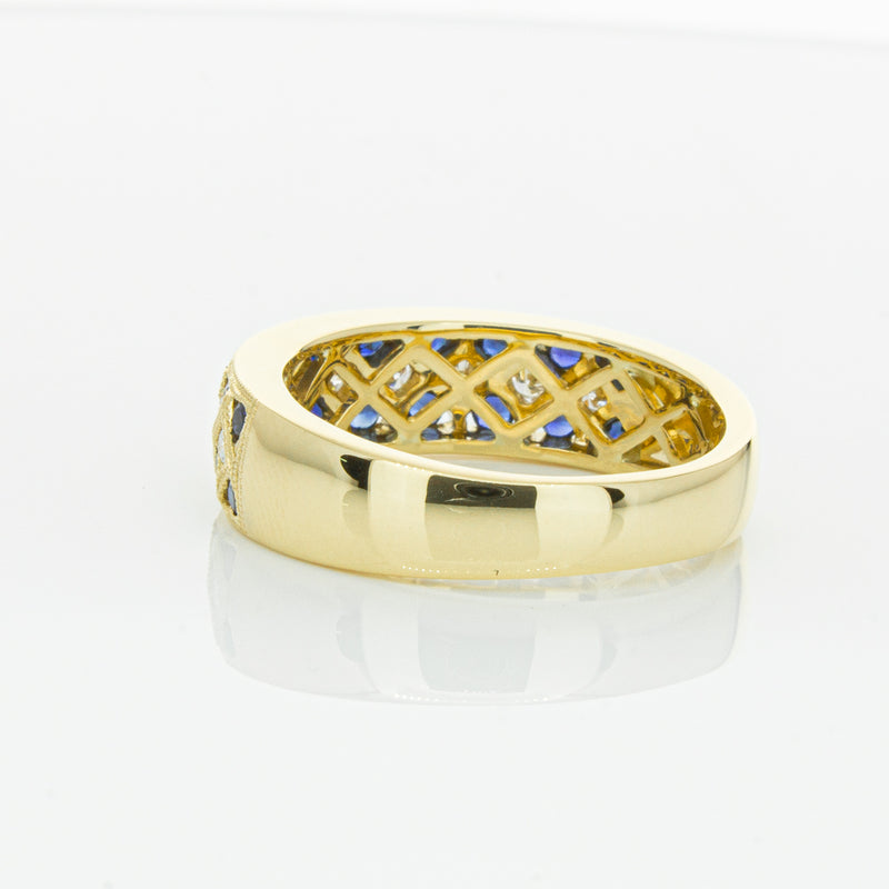 18ct Yellow Gold Sapphire & Diamond Honour Band-Ring-Walker & Hall