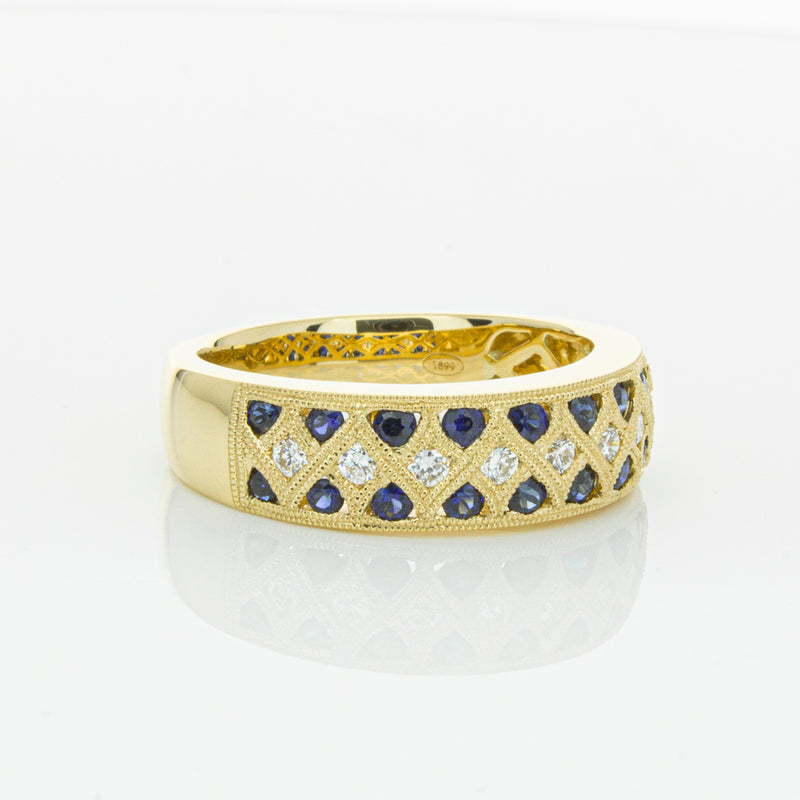 18ct Yellow Gold Sapphire & Diamond Honour Band-Ring-Walker & Hall
