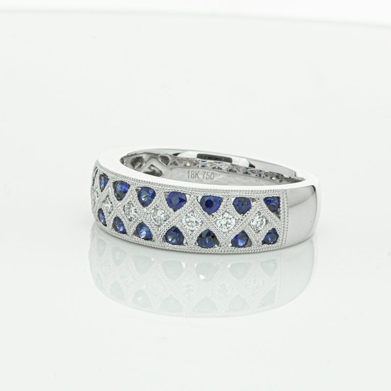 18ct White Gold Sapphire & Diamond Honour Band-Ring-Walker & Hall