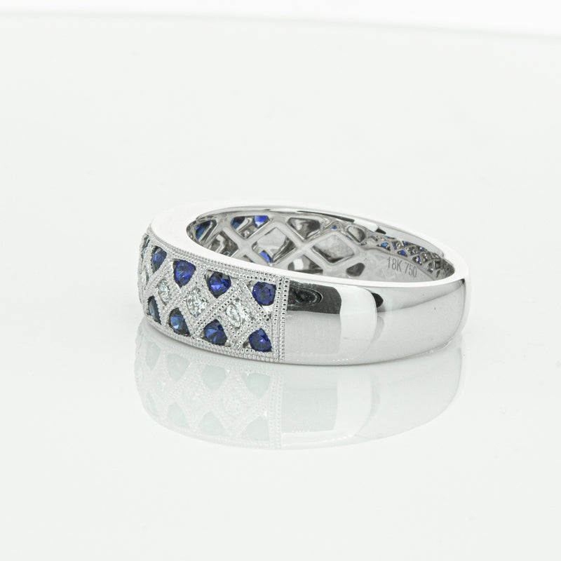 18ct White Gold Sapphire & Diamond Honour Band-Ring-Walker & Hall