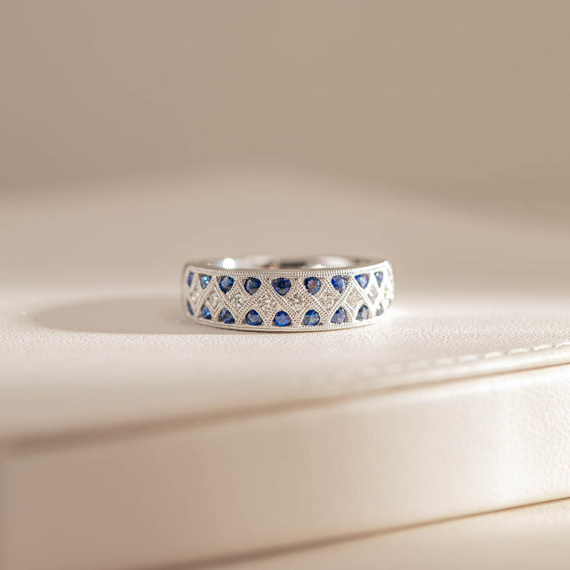 18ct White Gold Sapphire & Diamond Honour Band-Ring-Walker & Hall
