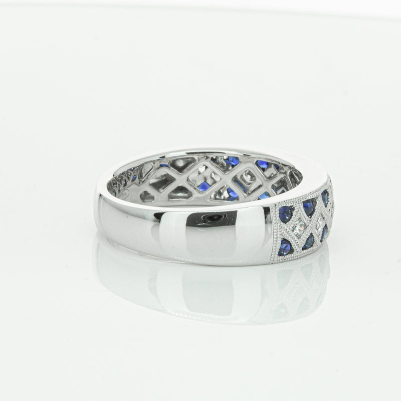 18ct White Gold Sapphire & Diamond Honour Band-Ring-Walker & Hall