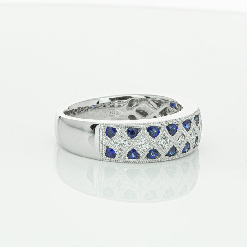 18ct White Gold Sapphire & Diamond Honour Band-Ring-Walker & Hall
