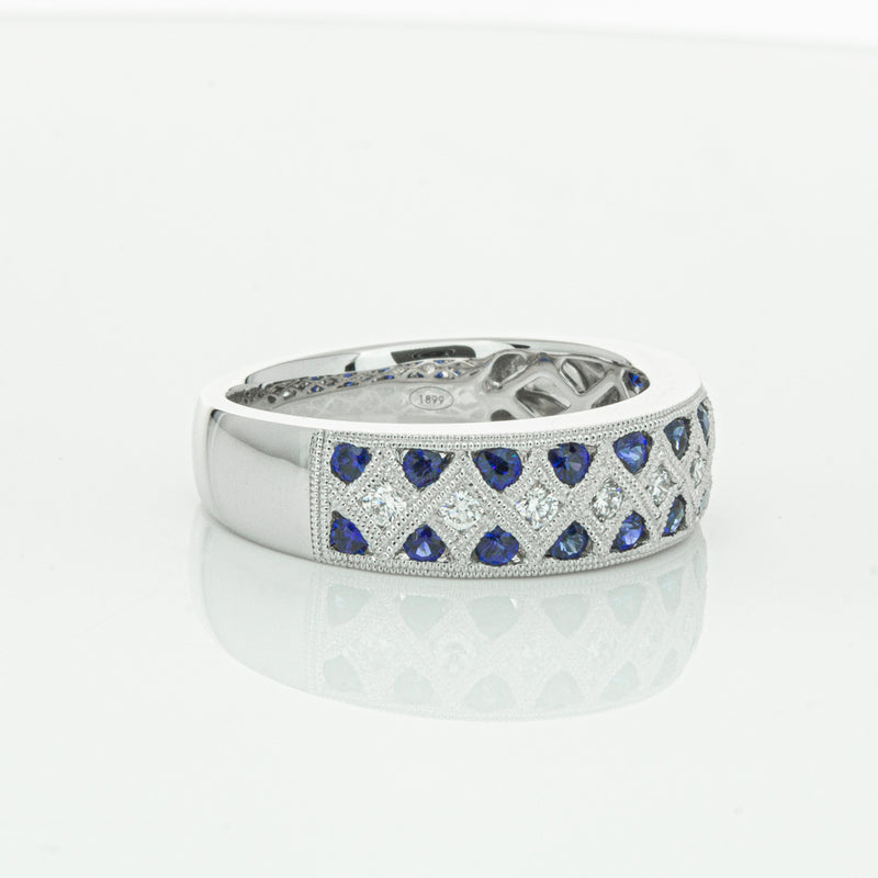 18ct White Gold Sapphire & Diamond Honour Band-Ring-Walker & Hall