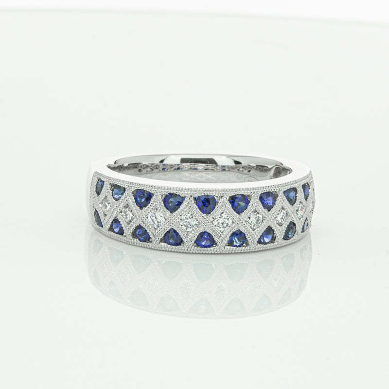 18ct White Gold Sapphire & Diamond Honour Band-Ring-Walker & Hall