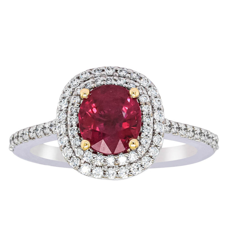 18ct White Gold 1.35ct Ruby & Diamond Rosa Ring-Ring-Walker & Hall