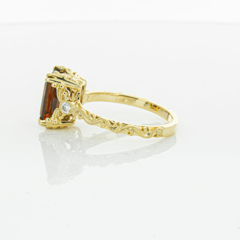18ct Yellow Gold Garnet & Diamond Romanov Ring-Ring-Walker & Hall