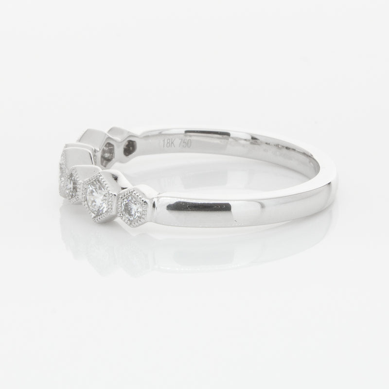 18ct White Gold Diamond Deco Band-Ring-Walker & Hall