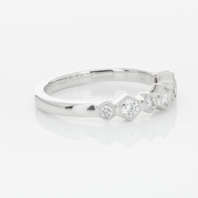 18ct White Gold Diamond Deco Band-Ring-Walker & Hall