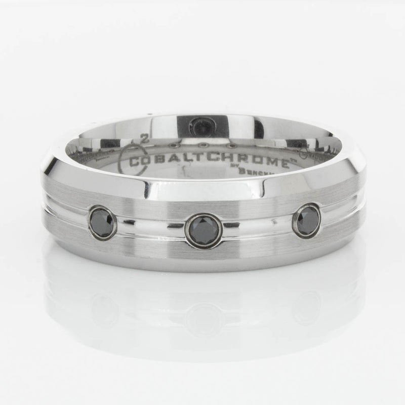 Cobalt Satin-Finish Beveled Edge Black Diamond Set 7.5mm Ring-Ring-Walker & Hall