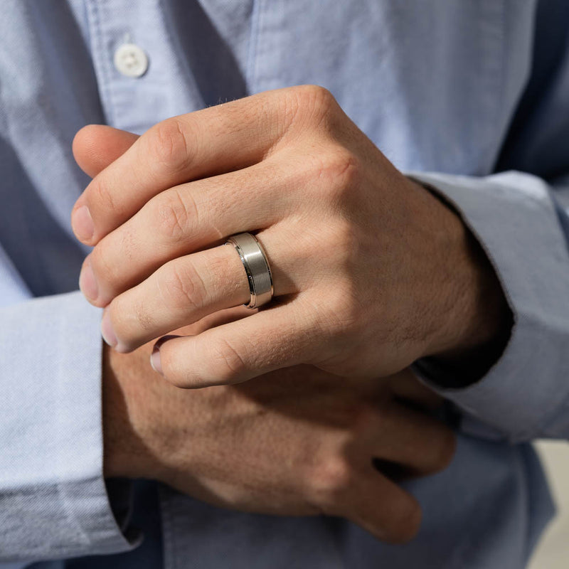 Cobalt Satin Finish Stepped Edge 8mm Men's Ring-Ring-Walker & Hall