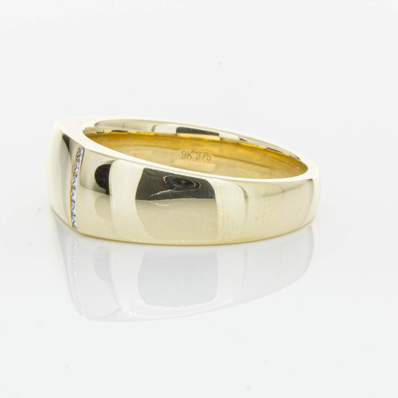 9ct Yellow Gold .06ct Diamond Mens Signet Ring-Ring-Walker & Hall