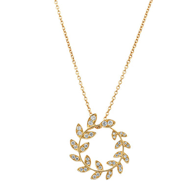 18ct Yellow Gold .30ct Diamond Laurel Pendant-Necklace-Walker & Hall