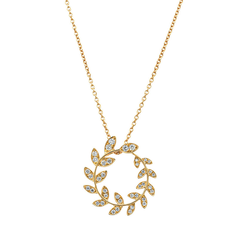 18ct Yellow Gold .30ct Diamond Laurel Pendant-Necklace-Walker & Hall