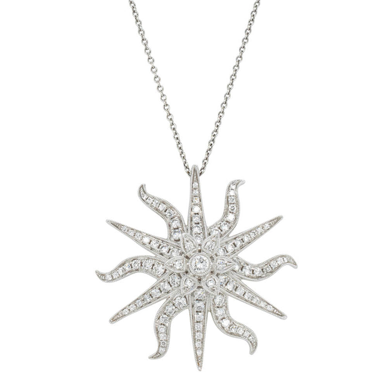18ct White Gold 1.20ct Diamond Starfish Cluster Pendant-Necklace-Walker & Hall