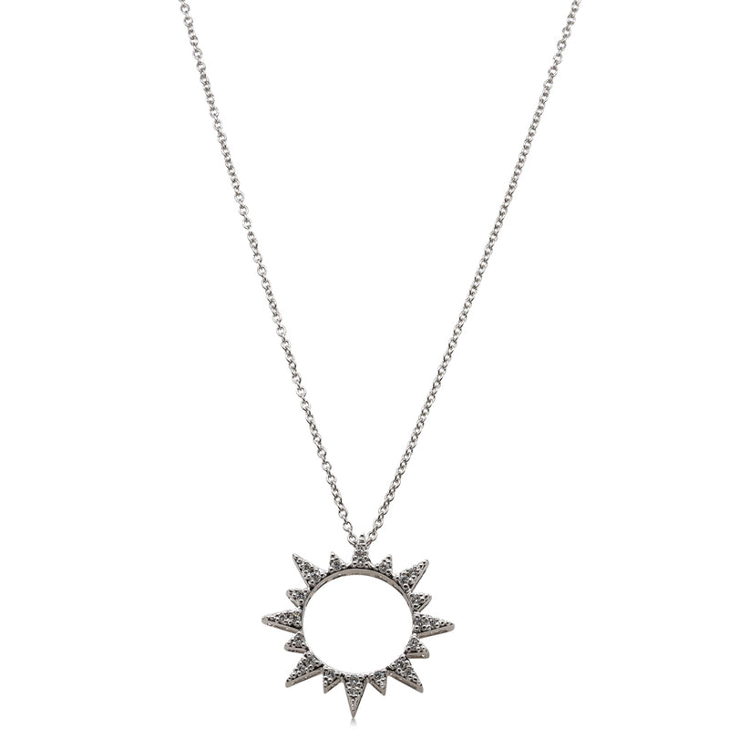 14ct White Gold Diamond Sol Necklace-Necklace-Walker & Hall