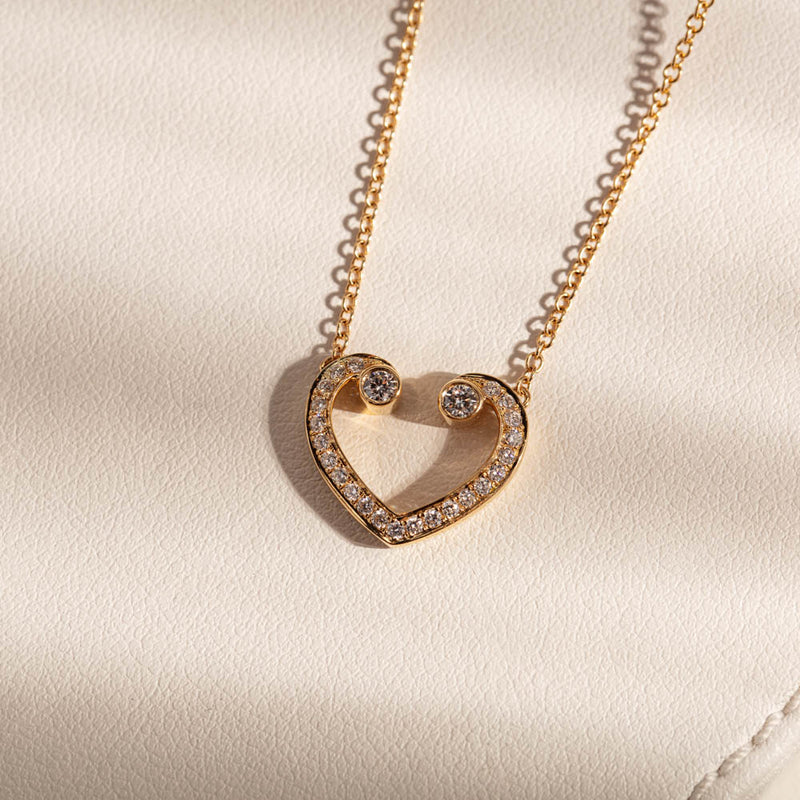 18ct Yellow Gold Diamond Koru Heart Pendant-Necklace-Walker & Hall