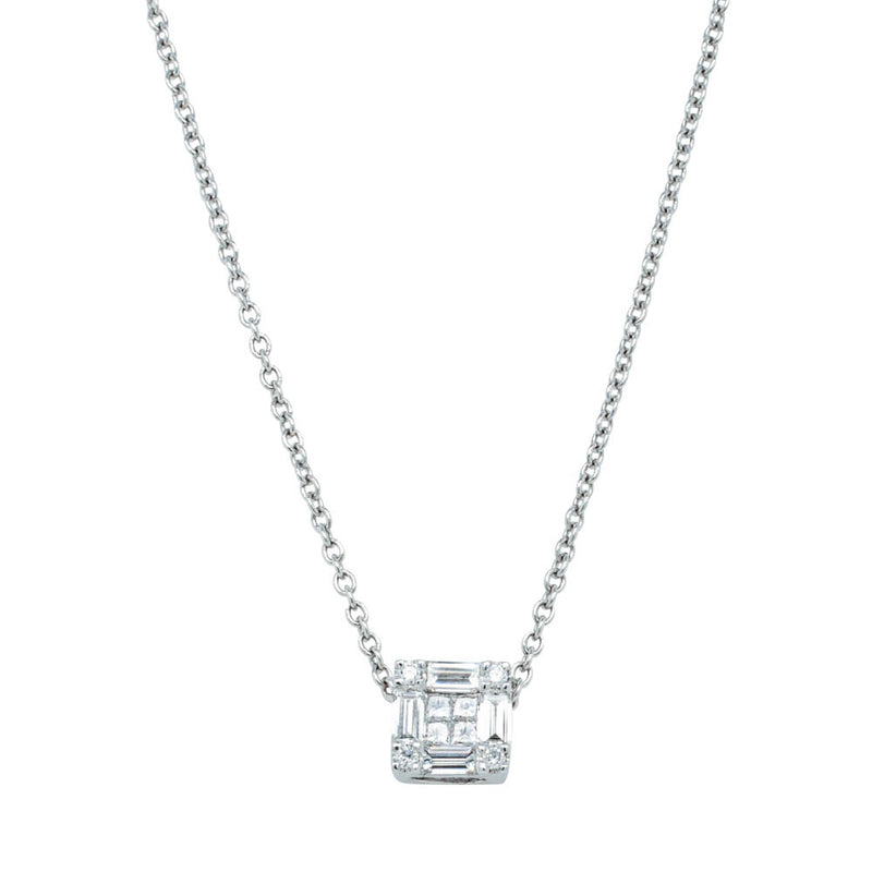 18ct White Gold Diamond Quattro Pendant-Necklace-Walker & Hall