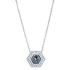 18ct White Gold Black Diamond Halo Pendant-Necklace-Walker & Hall