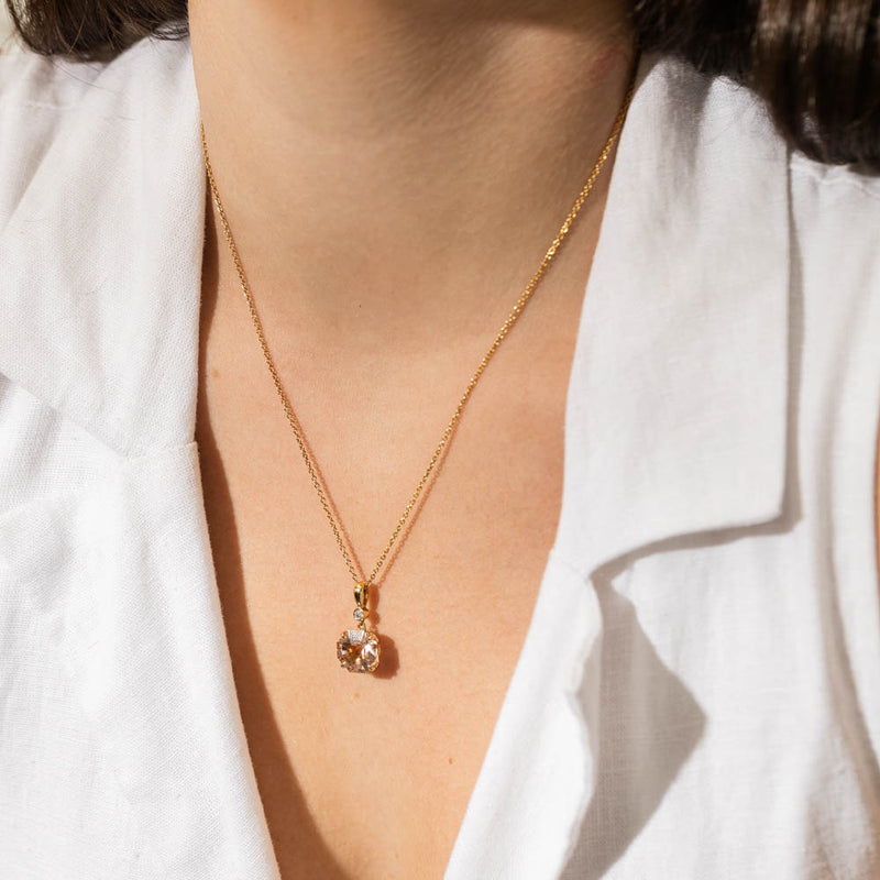18ct Yellow Gold Morganite & Diamond Octavia Pendant-Necklace-Walker & Hall