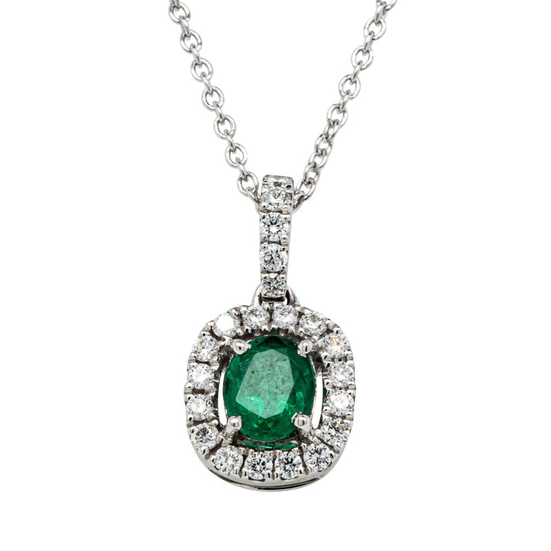 18ct White Gold .59ct Emerald & Diamond Pendant-Necklace-Walker & Hall