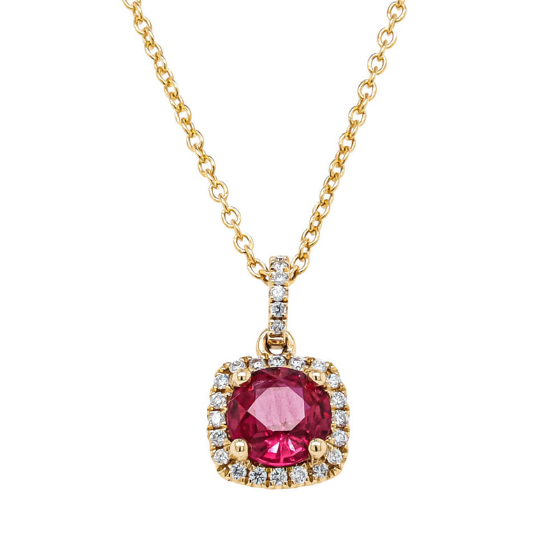 18ct Yellow Gold .96ct Ruby & Diamond Peony Pendant-Necklace-Walker & Hall