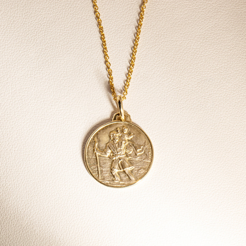 9ct Yellow Gold Saint Christopher Pendant-Necklace-Walker & Hall
