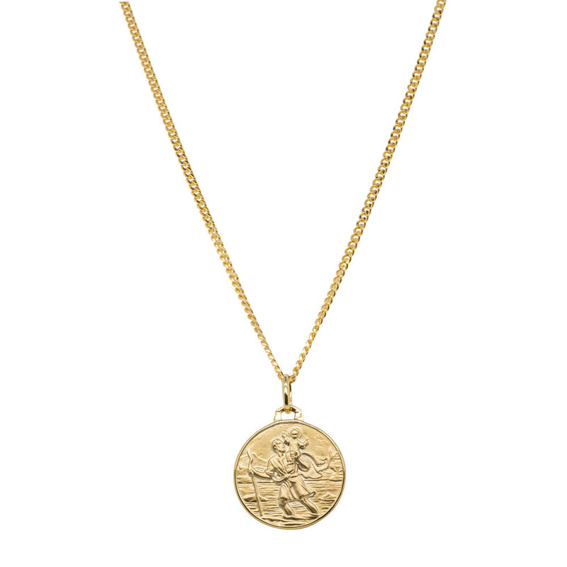 9ct Yellow Gold Saint Christopher Pendant with Curb Chain-Necklace-Walker & Hall