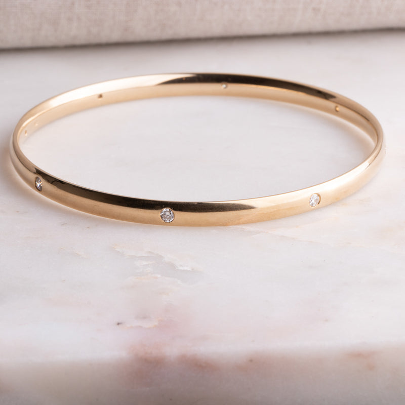 9ct Yellow Gold Diamond Lucky Bangle-Bracelet-Walker & Hall