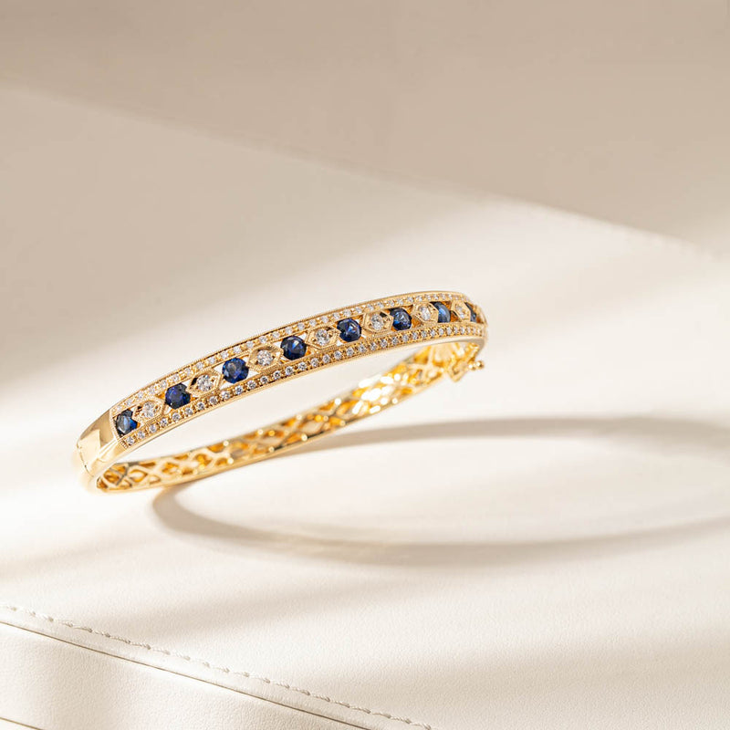 18ct Yellow Gold Sapphire & Diamond Cecelia Bangle-Bracelet-Walker & Hall