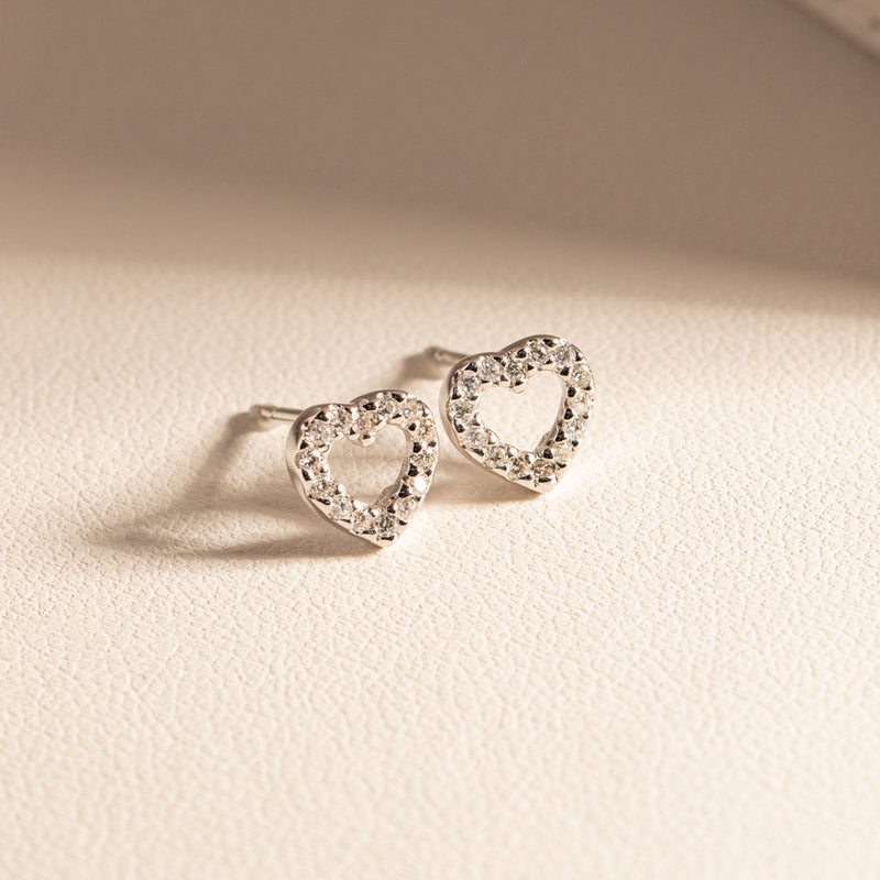 9ct White Gold Diamond Heart Studs-Earrings-Walker & Hall