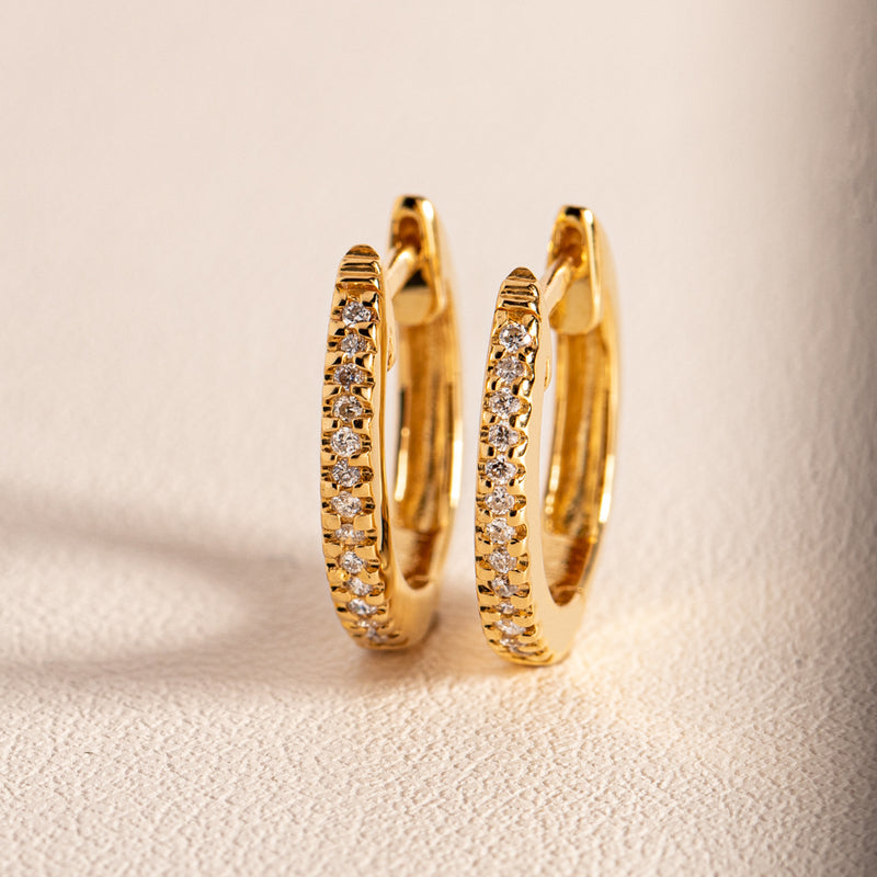 9ct Yellow Gold Diamond Huggie Earrings-Earrings-Walker & Hall