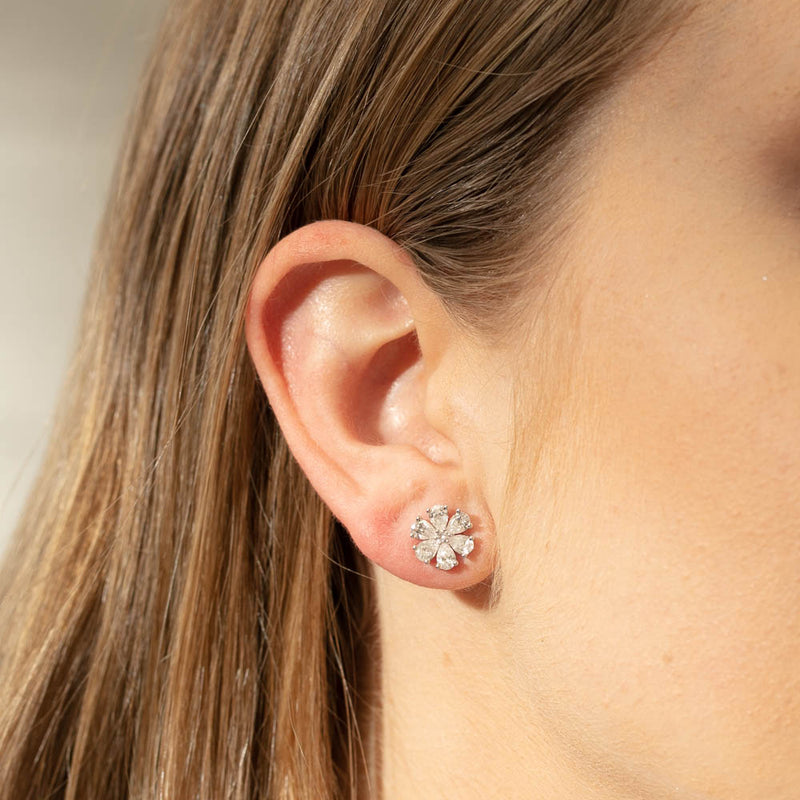 18ct White Gold 1.76ct Diamond Cluster Earrings-Earrings-Walker & Hall