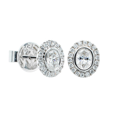 18ct White Gold .46ct Oval Cut Diamond Isla Earrings-Earrings-Walker & Hall