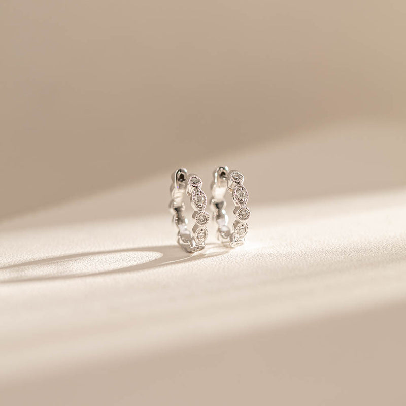 18ct White Gold Diamond Aura Hoop Earrings-Earrings-Walker & Hall
