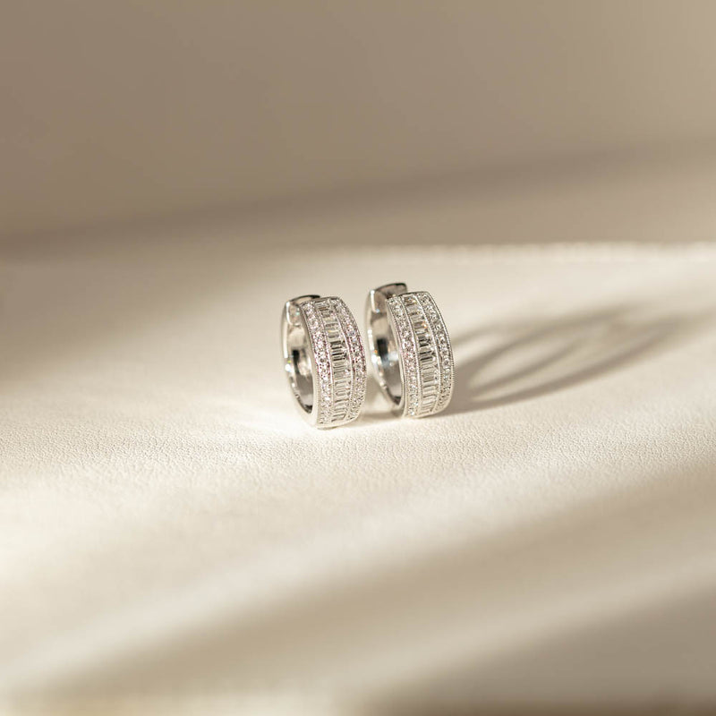 18ct White Gold Diamond Imperial Hoop Earrings-Earrings-Walker & Hall