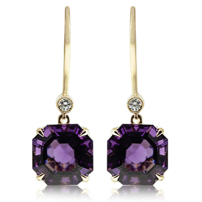 18ct Yellow Gold Amethyst & Diamond Drop Octavia Earrings-Earrings-Walker & Hall