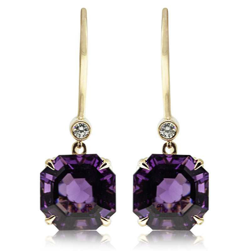 18ct Yellow Gold Amethyst & Diamond Drop Octavia Earrings-Earrings-Walker & Hall