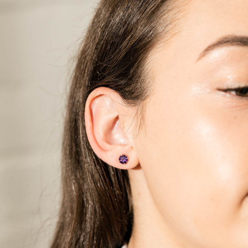 18ct Rose Gold Amethyst Octavia Stud Earrings-Earrings-Walker & Hall